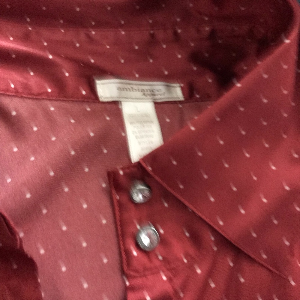 Red Satin Button-Up Blouse - Picture 9 of 9